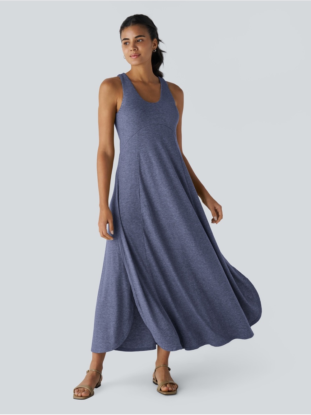 NWT Halara Sleeveless Scoop Neck Heathered Stretchy U Neck Flowy Maxi Casual